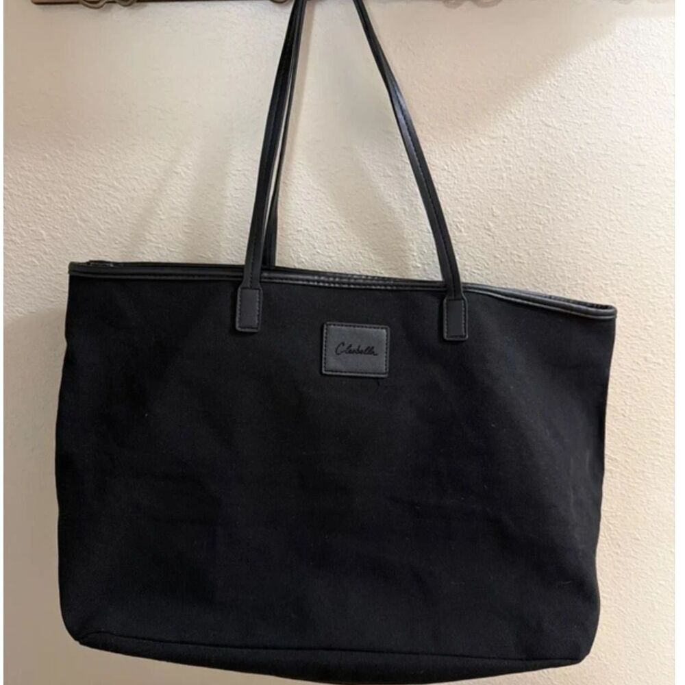Cleobella Large Black Canvas Tote Bag with Vegan Leather Straps